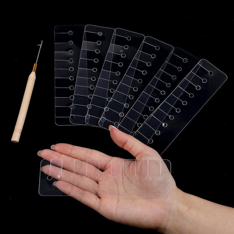 Macuezu 10 Pcs Heat Shield Guards for Hair Extension with Latch Hook Crochet Needles, Multi Hole Shield Spacers Fusion Glue Protector Templates Pulling Needle for Hair Extensions - Image 4